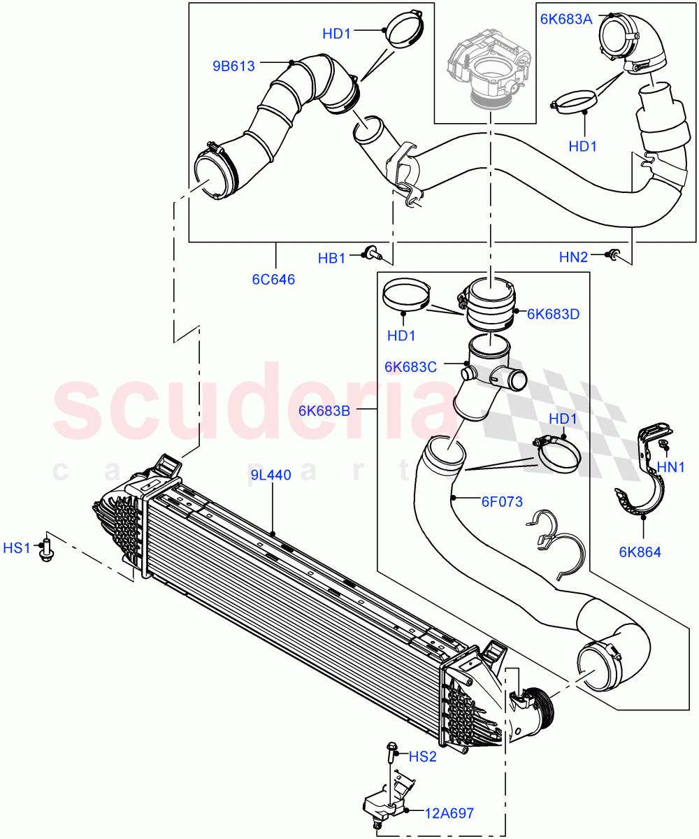Intercooler/Air Ducts And Hoses (2.0L 16V TIVCT T/C 240PS Petrol, Itatiaia (Brazil)) ((V) FROMGT000001) of Land Rover Land Rover Discovery Sport (2015+) [2.0 Turbo Petrol GTDI]