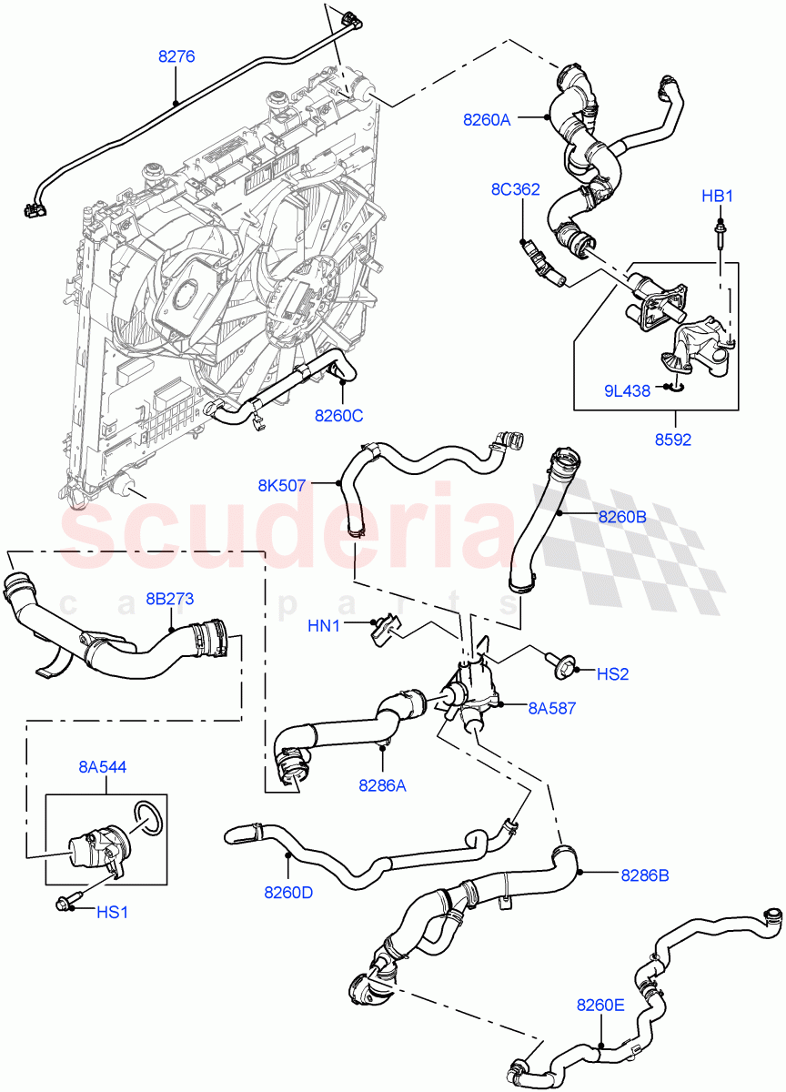 Cooling System Pipes And Hoses (Nitra Plant Build, Engine) (3.0 V6 D Low MT ROW, (-) "CDN/MEX/USA", 3.0 V6 D Gen2 Mono Turbo) ((V) FROMK2000001) of Land Rover Land Rover Discovery 5 (2017+) [3.0 Diesel 24V DOHC TC]